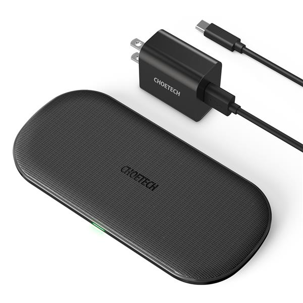 Choetech 18W 5 Coils Dual Fast Wireless Charger, 100cm Cable & Adaptor(Open Box)