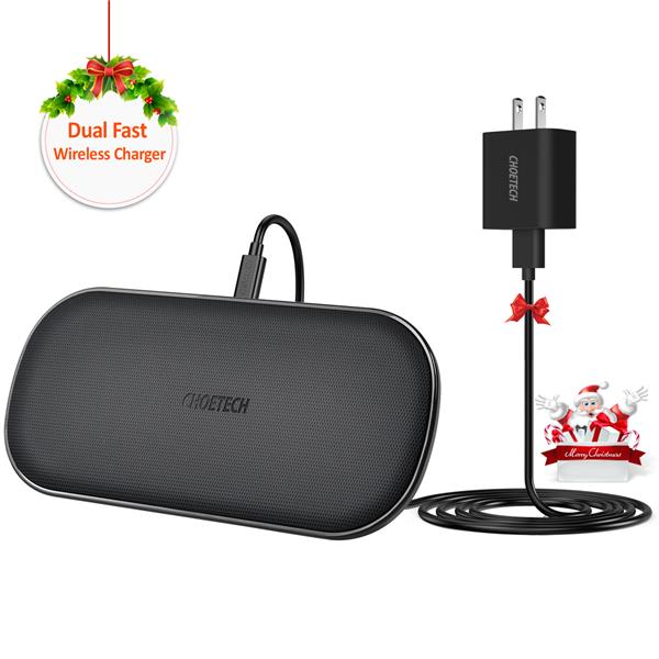 Choetech 18W 5 Coils Dual Fast Wireless Charger, 100cm Cable & Adaptor