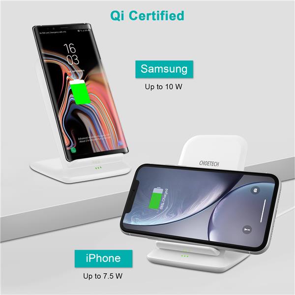 Choetech 15W Fast Wireless Charging Stand, White