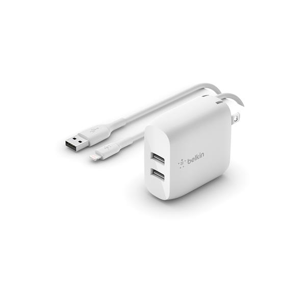 Belkin 24W Dual USB-A Wall Charger with Lightning to USB-A Cable