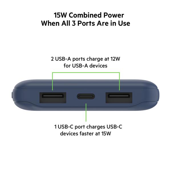 Belkin Power Bank 10K, USB-C & 2xUSB-A (BPB011btBL)