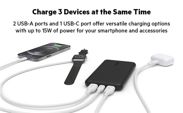 Belkin Power Bank 10K, USB-C & 2xUSB-A (BPB011btBK)