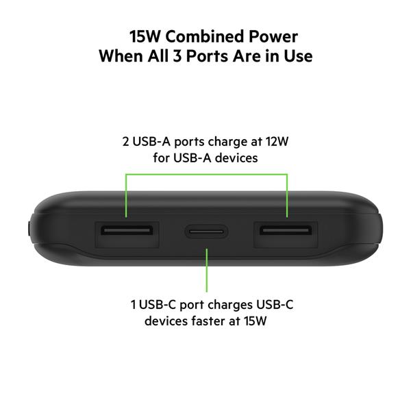 Belkin Power Bank 10K, USB-C & 2xUSB-A (BPB011btBK)