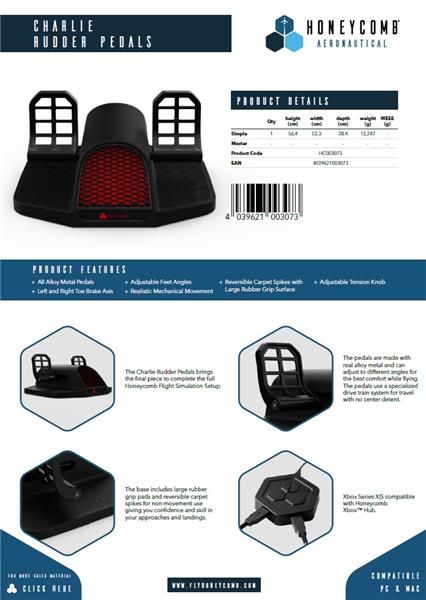 HONEYCOMB Aeronautical Charlie Rudder Pedals