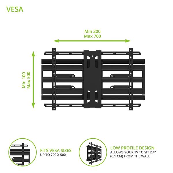 KANTO PDX700 Full Motion TV Wall Mount for 42-inch to 100-inch TVs, Black