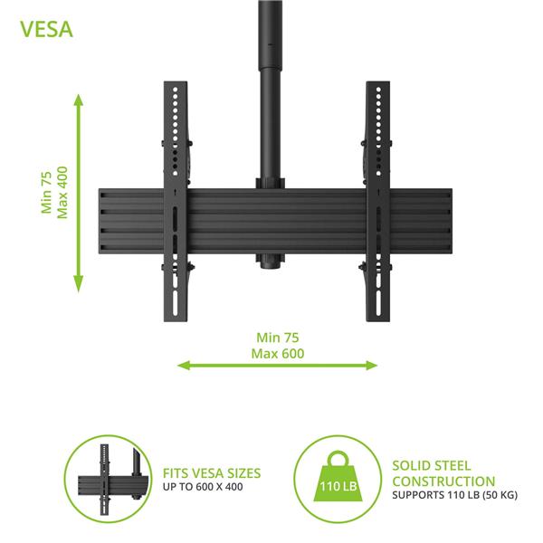 KANTO CM600 Full Motion Ceiling TV Mount for 37" to 70" TVs - Black