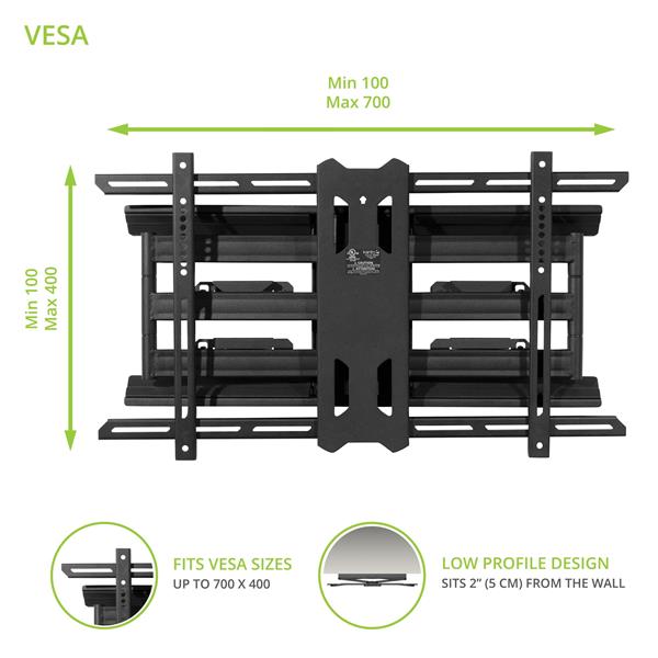 KANTO PDX680 Full Motion TV Wall Mount for 39-inch to 80-inch TVs, Black