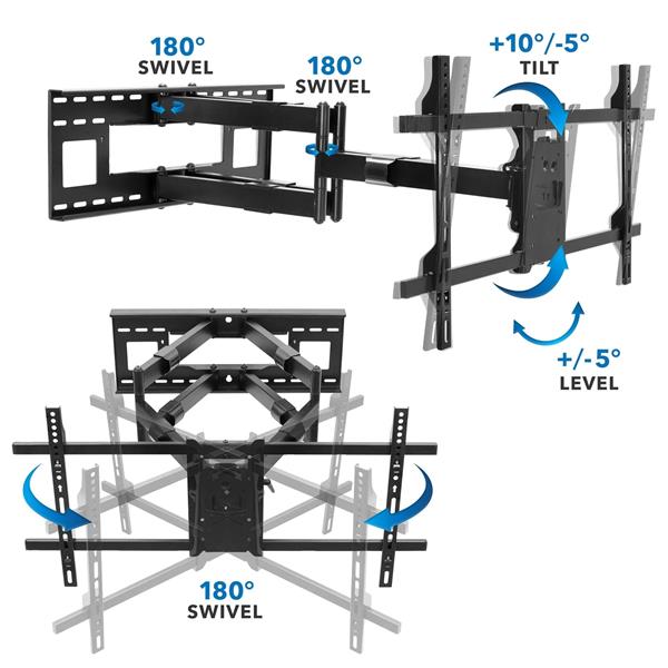 Mount-It! MI-392 Dual Arm TV Wall Mount with Extra Long Extension, fits TVs with VESA pattern from 100x100mm to 800x400mm, screens up to 90"