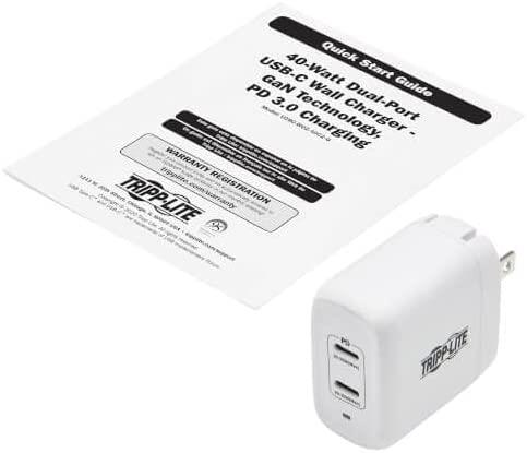 Tripp Lite USB-C Dual-Port Wall Charger, Compact Travel Size Folding P