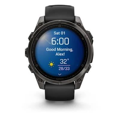 Garmin fenix 8 – 47 mm,AMOLED Sapphire,Carbon Gray DLC Titanium with Black/Pebble Gray Silicone Band