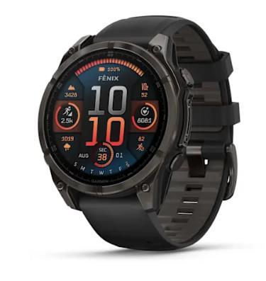 Garmin fenix 8 – 47 mm,AMOLED Sapphire,Carbon Gray DLC Titanium with Black/Pebble Gray Silicone Band