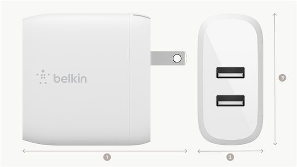 Belkin 24W Dual USB-A Wall Charger with USB-A to USB-C Cable(Open Box)