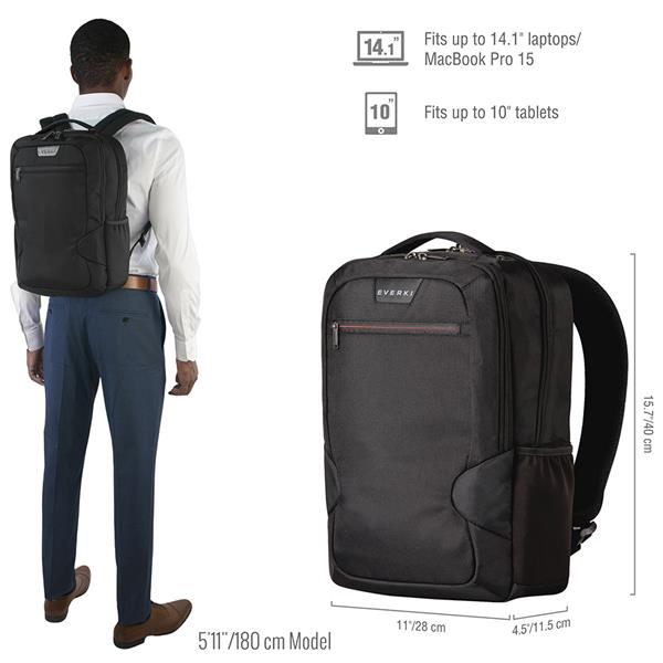 EVERKI Studio Slim Laptop Backpack up to 14.1/Mac 15 inch, Black