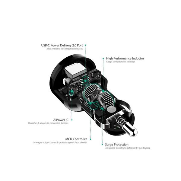 Aukey USB-A + USB-C 39W PD CAR CHARGER BLACK ACCESS MORE