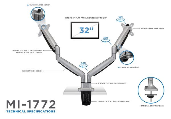 Mount-It! 17"-32" Dual Monitor Spring Desk Mount