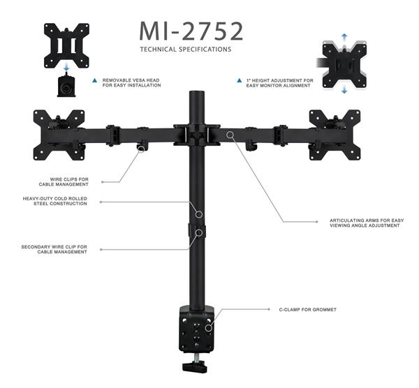 Mount-It! 13"-27" Dual Monitor Mount