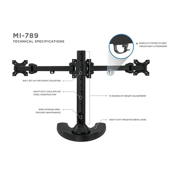 Mount-It! 19"-24" Triple Monitor Stand Freestanding Desk Mount