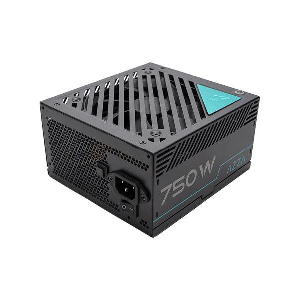 AZZA PSAZ-750G Fully Modular, 750W ATX 80 PLUS GOLD Certified Gaming Power Supply , 91.19% efficiency- SMART FAN CONTROL - Rear button controls RGB mode / Zero RPM mode- Intel ATX12V - Single +12V Rail - 4x 6+2-pin PCI-E Connectors, 6x SATA3, Safety Certifications FCC CE TUV RoHS CB TUV - Protective Features UVP OVP OPP OCP SCP - EN/FR Bilingual Package