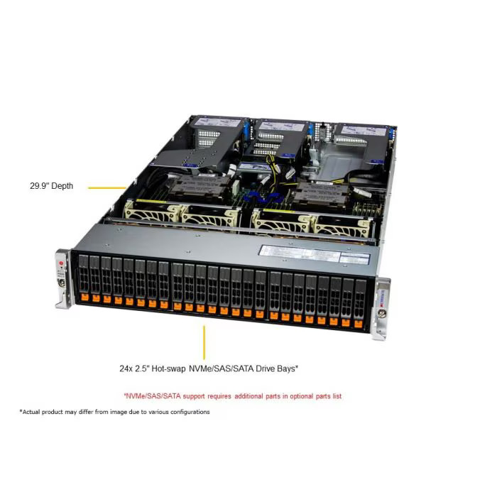 SUPERMICRO 2U Hyper A+ Server ( AS -2125HS-TNR) AMD EPYC BERGAMO 9754, 128C/256T, MEM-DR532MD-ER56(x12)32GB DDR5-5600 2Rx8 ECC 