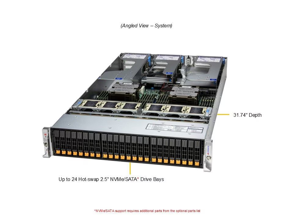 SUPERMICRO 2U Hyper SuperServer (AS -2126HS-TN) AMD EPYC 9654 96C/192T, MEM-DR532MD-ER56(x12)32GB DDR5-5600 2Rx8 ECC RDIMM, SSD