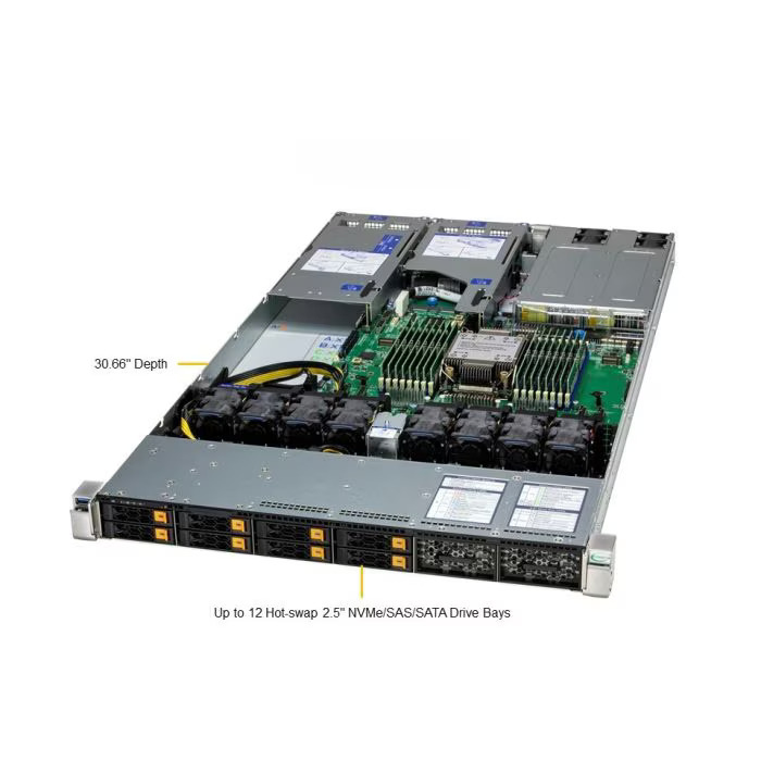 Serveur Hyper SuperSever 1U SUPERMICRO (H14DSH, CSE-HS101-R000NFP) AMD EPYC 9654 96C/192T, 32 Go DDR5-5600 2Rx8 ECC RDIMM (x...