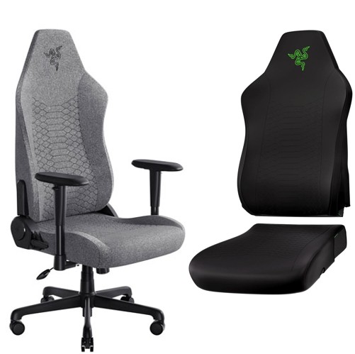 RAZER Iskur V2 X Gaming Chair, Grey Fabric + Gaming Chair Sleeve, Black/ Green