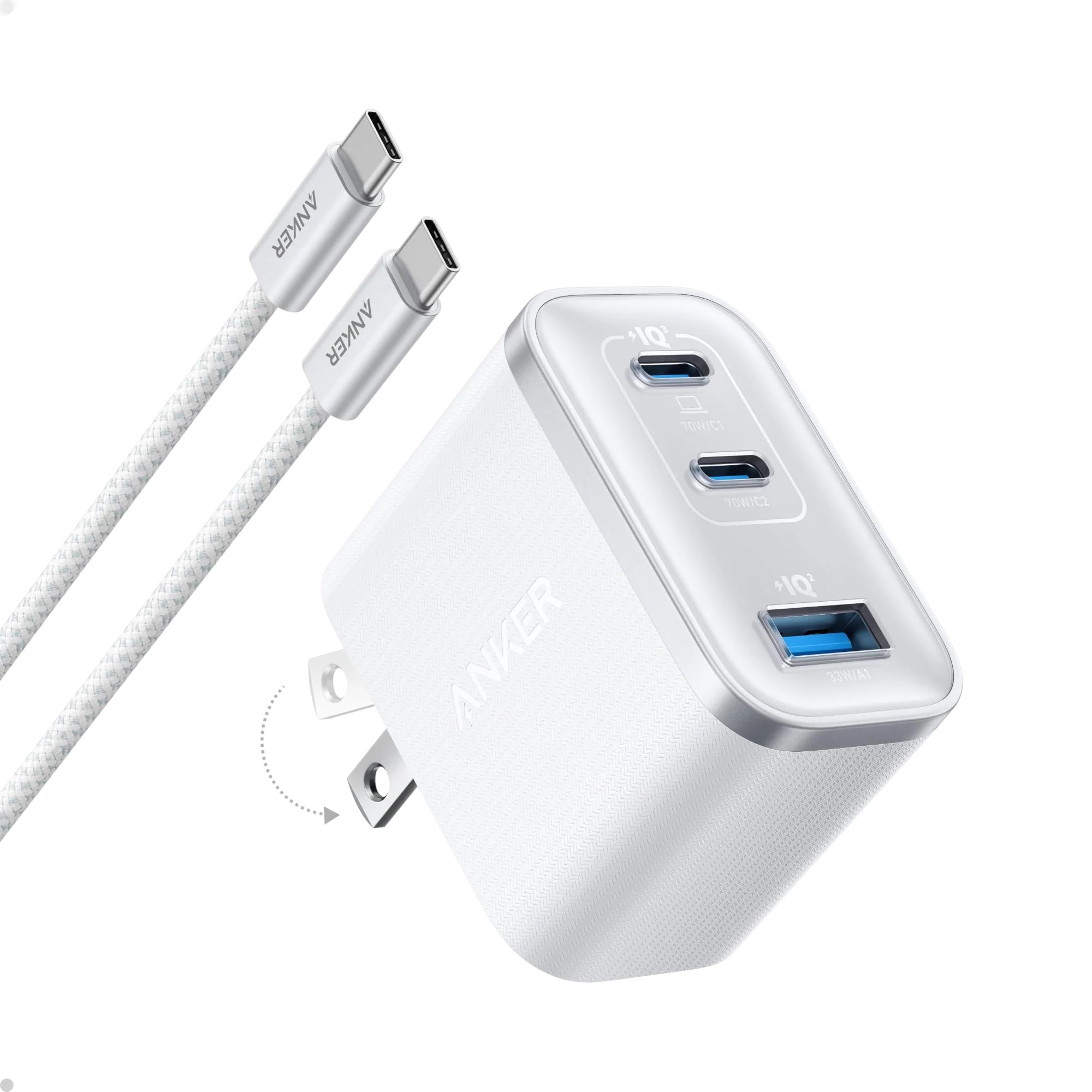 Anker Chargeur Nano (70 W, 3 ports) avec câble USB-C