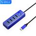 ORICO 4-Port Type-C to USB 3.0 Hub Adapter, USB Splitter for Laptop, Mobile Phone, Tablet with 0.49ft Cable, Blue