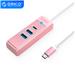 ORICO 3-Port USB-A*2 & Type-C*1 Hub for Laptop, Mobile Phone, Tablet with 0.49ft Cable, USB-C Input, Pink