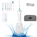 H2ofloss Oral Irrigator Set with 1*Water Flosser + 1*Travel Bag + 5*Nozzle Tips + 1*brush head + 1*transparent box, 300ml Tank, 40-110 PSI Water Pressure, IPX7 Waterproof, 5 Work Modes, LED Indicator Color, Package Including 1 USB Cable + 1 User Manual, White.