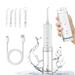 H2ofloss Mini Portable Oral Irrigator Set with 1*Water Flosser + 1*Waterproof Bag + 5*Nozzle Tips, 200ml Tank, 40-110 PSI Water Pressure, IPX7 Waterproof, 5 Work Modes, LED Indicator Color, Package Including 1 USB Cable + 1 User Manual, White.