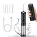 H2ofloss Mini Portable Oral Irrigator Set with 1*Water Flosser + 1*Waterproof Bag + 5*Nozzle Tips, 200ml Tank, 40-110 PSI Water Pressure, IPX7 Waterproof, 5 Work Modes, LED Indicator Color, Package Including 1 USB Cable + 1 User Manual, Black.