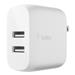 Belkin WCD001DQ1MWH BoostCharge 24W Dual USB-A Wall Charger with Lightning to USB-A Cable