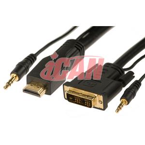 ICAN HDMI-DVID Single Link 28AWG Ferrites Gold + Stereo - 15 ft.