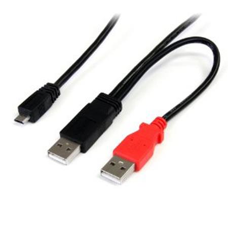 STARTECH USB Y Cable for External HD, Dual USB A to Micro B, 1 ft