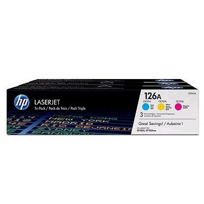 HP 126A Cyan, Magenta & Yellow LaserJet Toner Cartridges, 3 packs