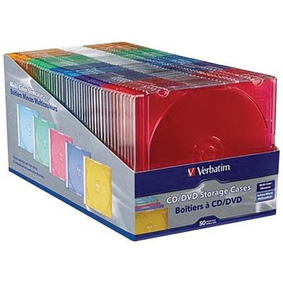 Verbatim Slim CD and DVD Storage Cases, 50 Pack, 5 Assorted Colors (94