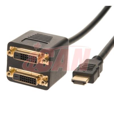 iCAN HDMI Male (Source) to 2 x DVI-D Female (Output) Splitting Adapter