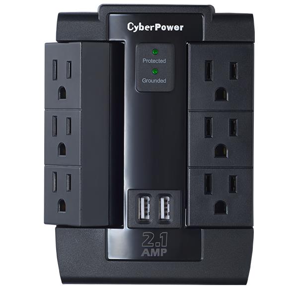 CyberPower 6 Outlets 1200 Joules Wall Mount Surge Protector CSP600WSU(Open Box)