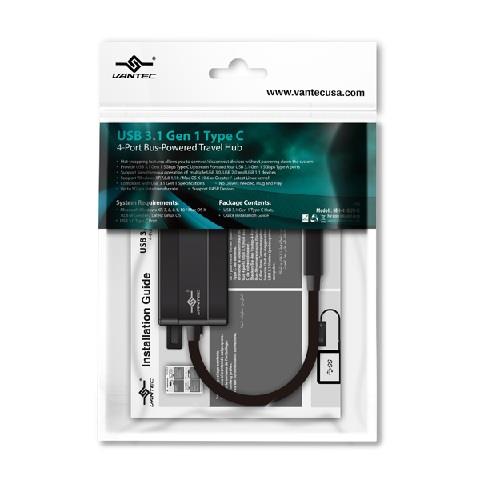 Vantec USB 3.1 Gen 1 Type C, 4-Port Bus-Powered Travel Hub (UGT-MH410U3-C)