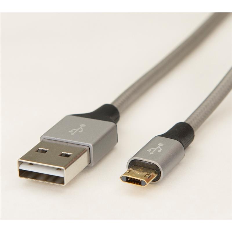 iCAN Premium Silver Braided Coating Reversible Gold-Plated MicroUSB 5pin cable for Mobile Device Data Sync and Charge - 6ft (US