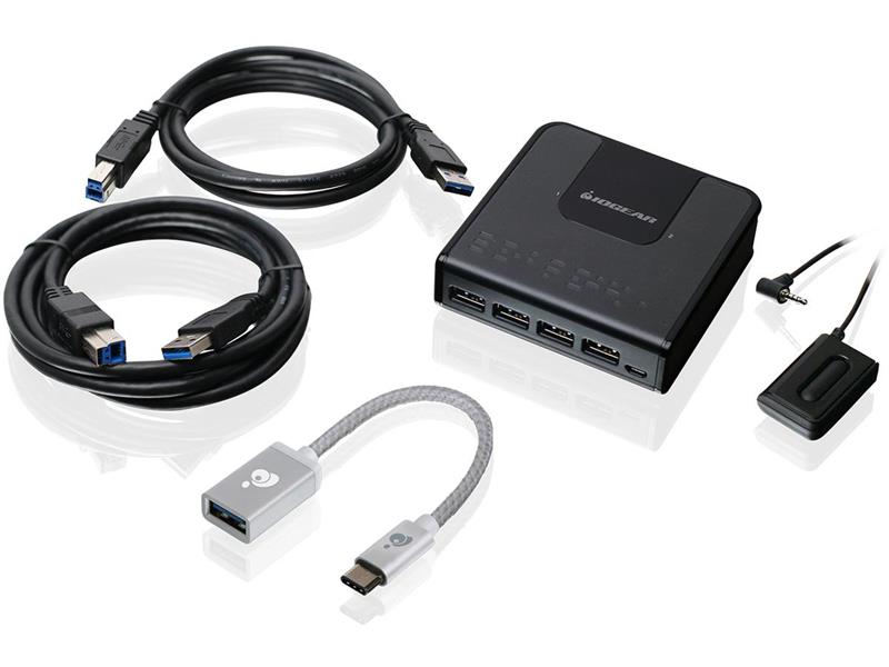 IOGEAR Commutateur de partage de périphériques USB 3.0 4x2 avec adapta