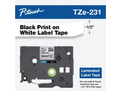 BROTHER GENUINE TZE-231 BLACK ON WHITE LAMINATED TAPE FOR TZE-COMPATIB