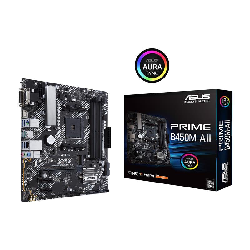 ASUS Prime B450M-A II Socket AM4 | 128 DDR4 Max. RAM | PCIe 3.0 x16, M.2 | USB 3.2 Gen 1, HDMI, DP, mATX Motherboard(Open Box)