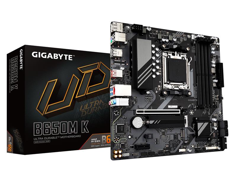 GIGABYTE B650M K AM5 LGA 1718 AMD B650 M-ATX Motherboard with 5-Year Warranty, DDR5, 2x PCIe 4.0 M.2, PCIe 4.0, USB 3.2 Gen2...