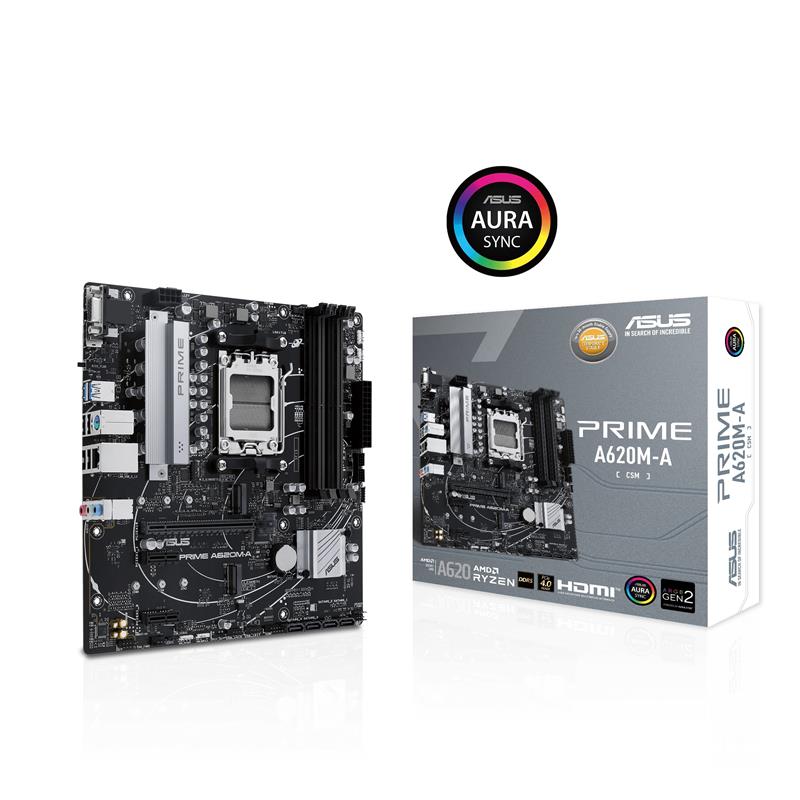 ASUS PRIME A620M-A-CSM AMD AM5(Ryzen 7000) mATX commercial motherboard (PCIe 4.0, DDR5,,2xM.2 slots, 1Gb LAN,DisplayPort/HDMI,U