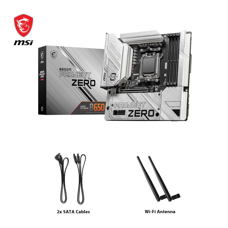 MSI B650M PROJECT ZERO, AMD mATX AM5, Supports AMD Ryzen
