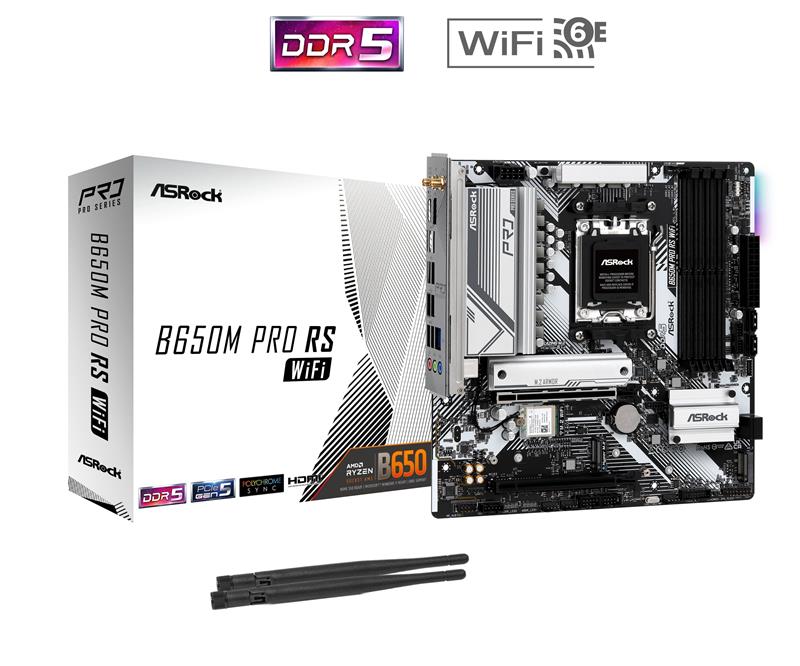 ASRock B650M PRO RS WiFi, AMD AM5 Ryzen™ 8000 and 7000, DDR5