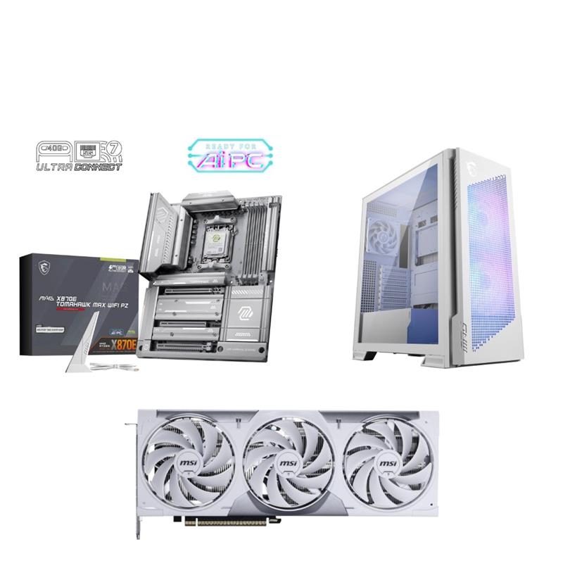 MSI MAG X870E TOMAHAWK MAX WIFI PZ + MSI GeForce RTX 5070 Ti 16G VENTUS 3X PZ + MSI MPG VELOX 300R AIRFLOW PZ WHITE Mid-Tower C