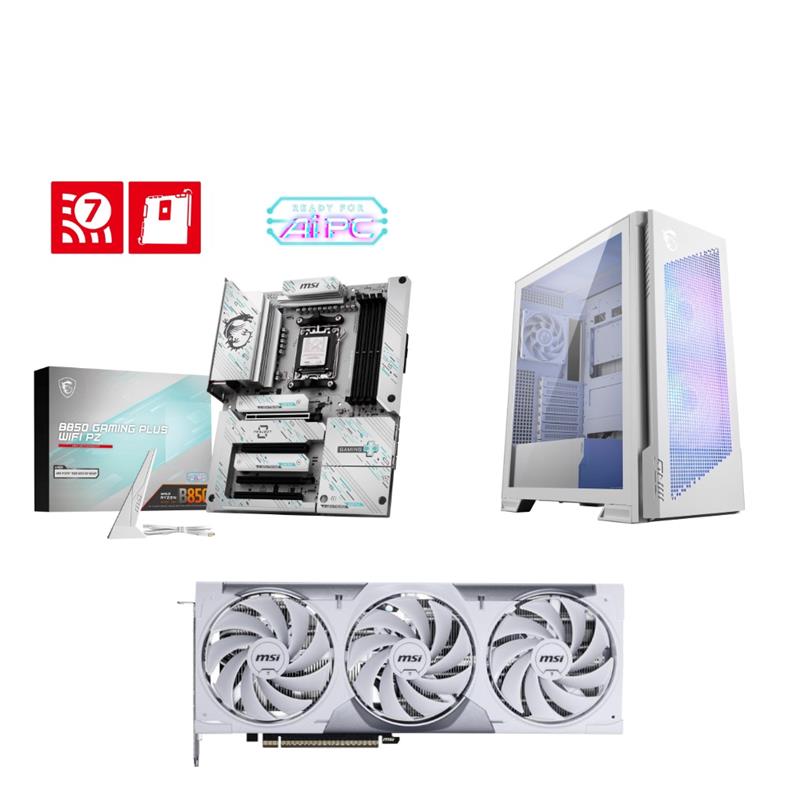 MSI B850 GAMING PLUS WIFI PZ + MSI GeForce RTX 5070 Ti 16G VENTUS 3X PZ + MSI MPG VELOX 300R AIRFLOW PZ WHITE Mid-Tower Case